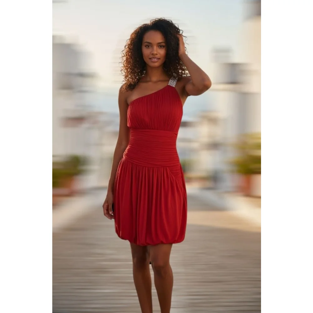 Jovani | Dresses | Jovani Red One Shoulder Dress With Silver Chain  Rhinestone Strap Size 8 | Poshmark